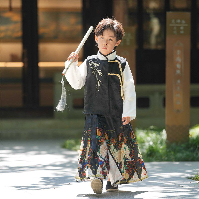 新中式儿童马面裙男童汉服唐装男孩国风少爷马甲演出服男秋冬古装,童装/婴儿装/亲子装,汉服,淘宝优惠券,粉丝福利购,淘宝优惠卷