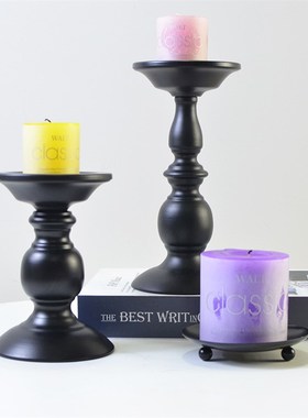 美式烛台烛光晚餐蜡烛杯气氛装饰黑色铁艺烛台工艺品摆饰