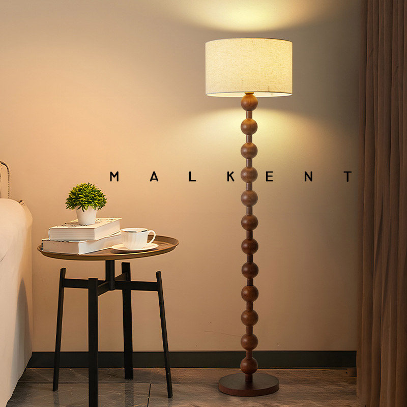 台灯复古风原木胡桃实木色中古落地灯客厅卧室书房简约法式高级感