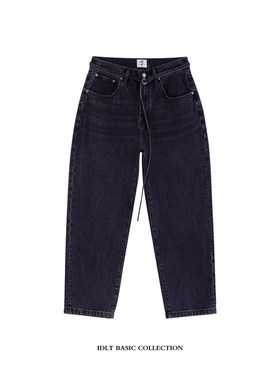 IDLT 宽松锥形 12.8OZ重磅可调节腰带牛仔裤黑色水洗男复古潮1991