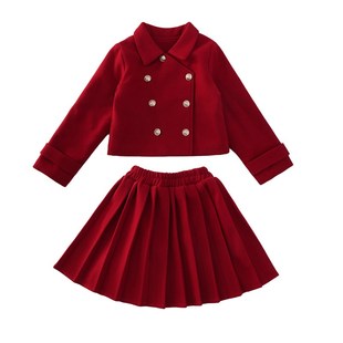 女童秋冬套装时髦洋气小公主冬装套装裙小女孩新年衣服加厚两件套