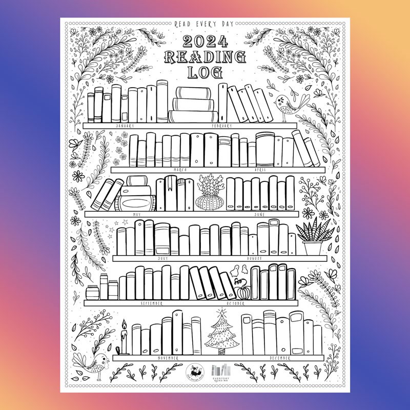 涂色读书打卡记录表 图书阅读计划清单看书挑战日志纸张书架墙纸