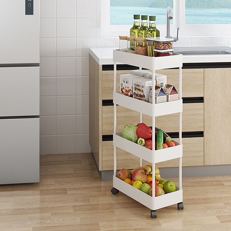 20cm厨房夹缝收纳置物架落地带轮小推车多功能冰箱架侧边窄储物架