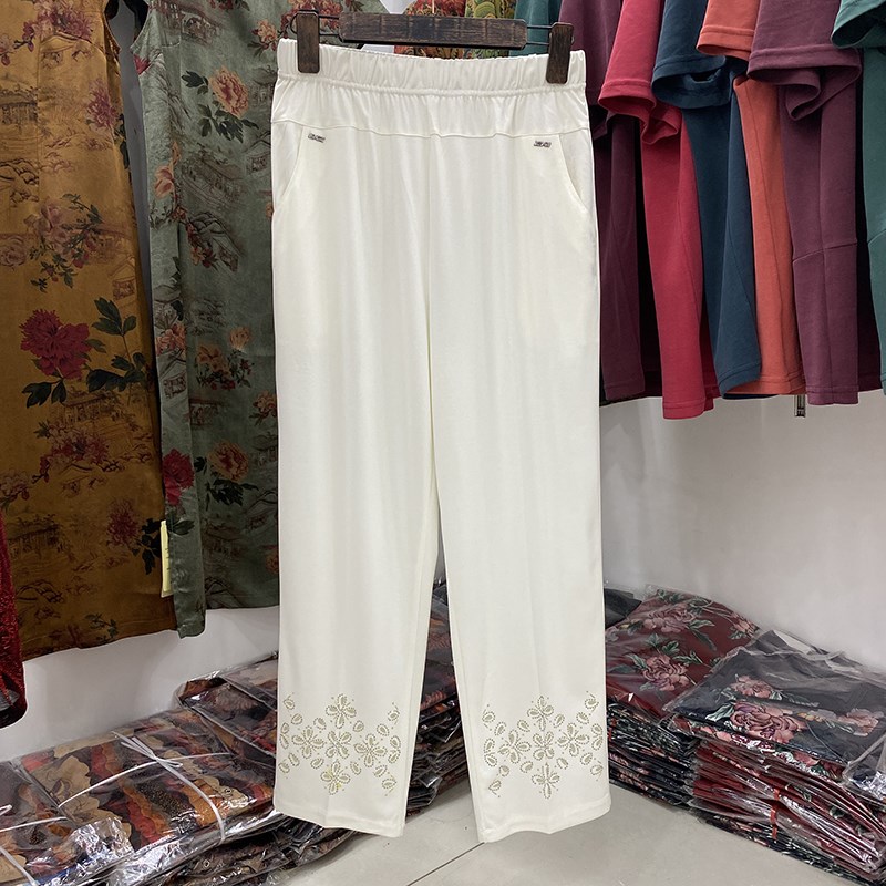 中老年女装夏装新品2023新款妈妈天丝九分裤女松紧腰小脚直筒裤