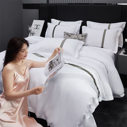 酒店床品四件套民宿风白色床单床笠被子六件套床笠宾馆被套一整套