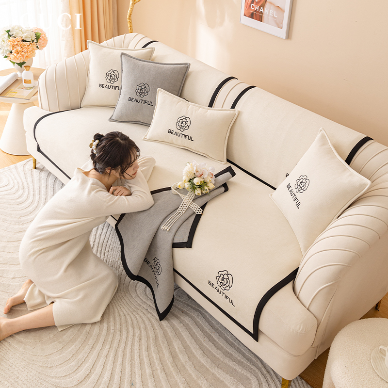 沙发垫四季通用靠背巾雪尼尔盖布防滑简约沙发套罩全包高级感坐垫
