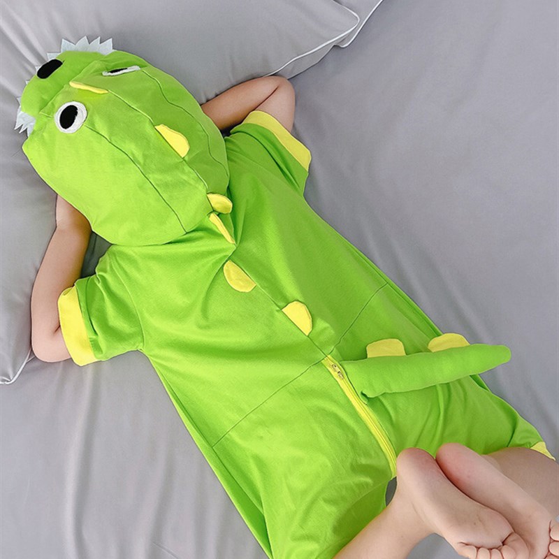 儿童恐龙连体睡衣夏款短袖一岁宝宝可爱拉链动物造型a类家居服