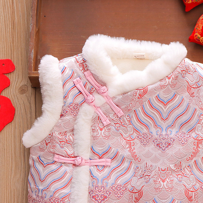 宝宝过年服唐装马甲加绒加厚婴儿新年装汉服男童女童国风拜年背心