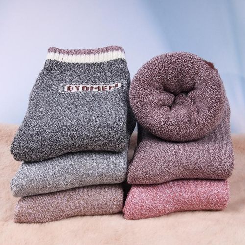 冬季加厚防寒袜子加绒保暖地板袜毛线袜女士中筒冬天毛圈毛巾女袜