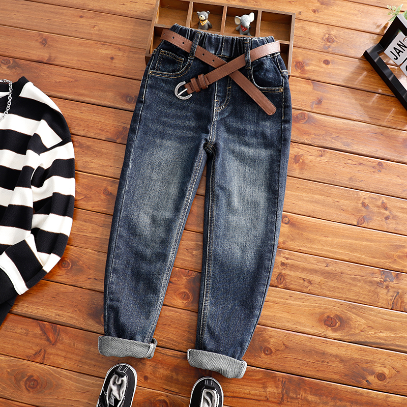 男童蓝色瘦版牛仔裤儿童2023春秋季长裤男孩裤子中大童修身烟管裤