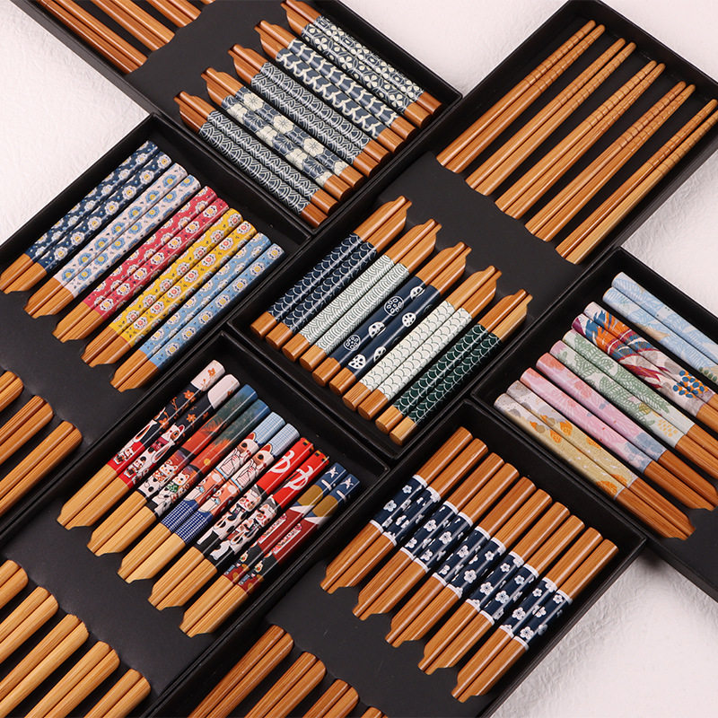 日本进口筷子工厂外贸日式和风图案家用竹筷创意高档5双礼盒礼品,餐饮具,筷子,淘宝优惠券,粉丝福利购,淘宝优惠卷