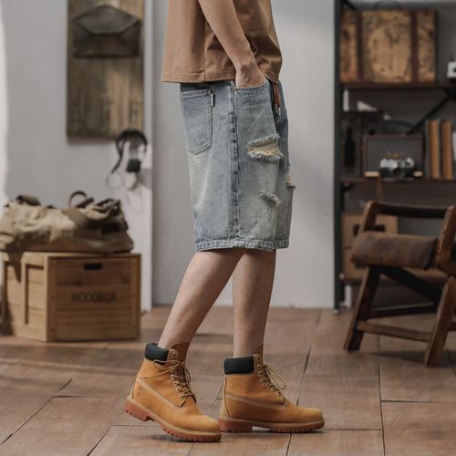 破洞刮烂水洗夏季薄款牛仔短裤男士直筒宽松五分裤子2024新款马裤