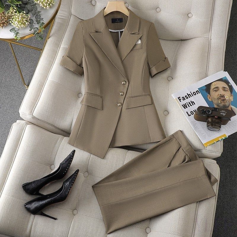 工作服职业气质女短袖夏季西装套装裙子酒店接待会务高端薄款正装