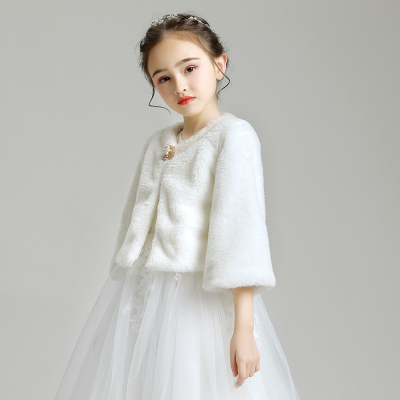 女童毛披肩斗篷花童小外套儿童礼服配饰长袖毛绒加厚冬季新款2021
