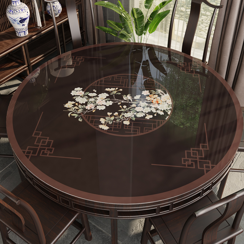 中式镂空软玻璃餐桌垫防烫防水防油圆形桌垫可定制家用免洗桌面垫