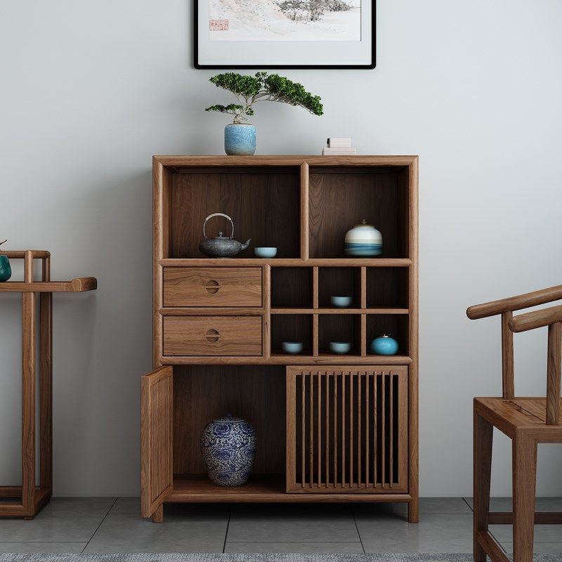 新中式餐边柜墙边柜立柜实木黑胡桃木色靠墙柜日式斗柜禅意茶叶柜,住宅家具,餐边柜,淘宝优惠券,粉丝福利购,淘宝优惠卷