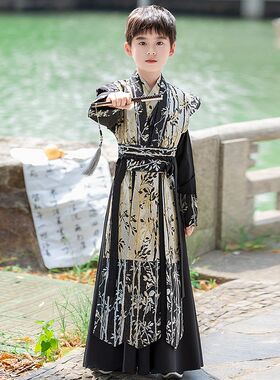 男童汉服中国风秋季儿童古装演出服男孩2024新款中秋古风黑色唐装