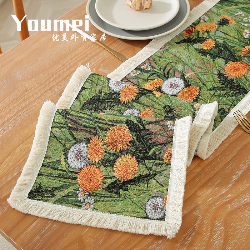 复古绿色花朵桌旗红色波西米亚餐边柜旗布艺茶几电视柜长条尾巾