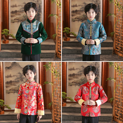 儿童唐装秋男童国学服小男孩中国风主持人诗歌朗诵礼服套装演出服