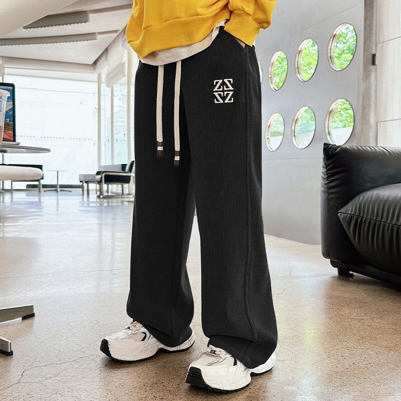 男童休闲裤直筒阔腿裤秋冬加绒裤子儿童春秋长裤中大童冬装保暖裤