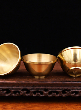 加厚纯铜光身佛前供碗家用供奉财神供水杯净水杯铜碗家居装饰摆件