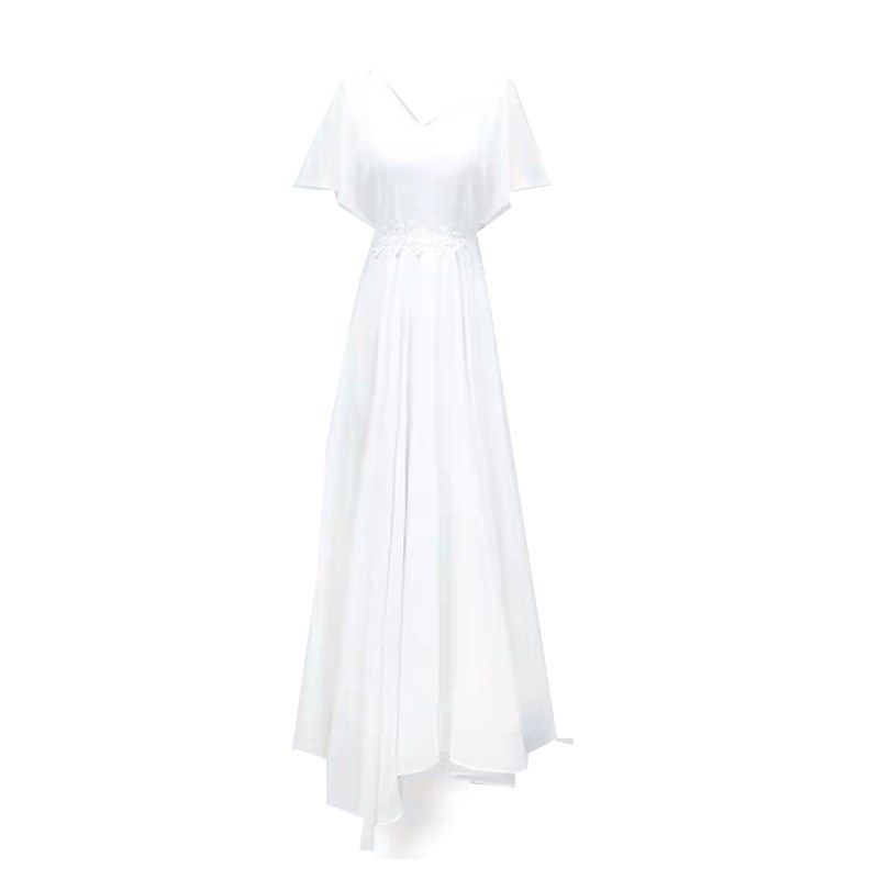 白色雪纺连衣裙夏遮肚显瘦蕾丝裙子荷叶边海边度假沙滩裙长裙女夏