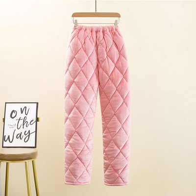 睡裤女冬季珊瑚绒三层夹棉加绒加厚裤子大码秋冬款男士保暖家居裤