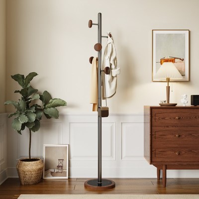 挂衣架落地卧室不锈钢衣帽架客厅实木室内晾衣服挂架简约结实耐用