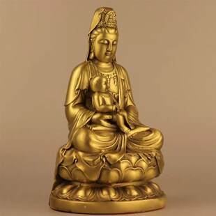 纯铜送子观音菩萨家用供奉求子坐莲五子观世音佛像保平安铜像摆件