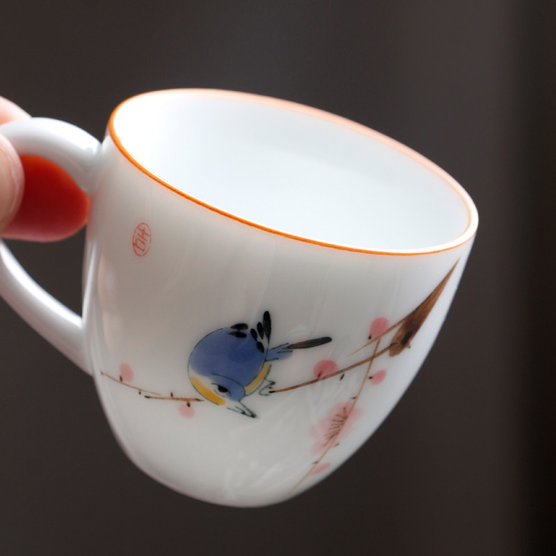 德化白瓷单个品茗杯主人杯女陶瓷带把手绘主人杯小杯子有耳红茶杯,餐饮具,茶杯,淘宝优惠券,粉丝福利购,淘宝优惠卷