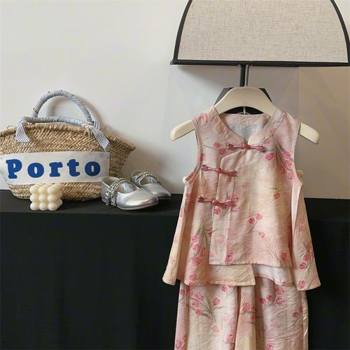 童装女童套装夏季新款中式改良旗袍上衣复古中国风汉服儿童两件套