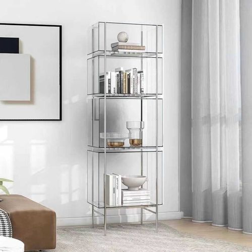简约展示柜亚克力书架置物架落地收纳玩具手办柜不锈钢多层书柜