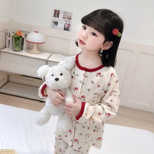 女童睡衣套装夏季薄款女宝纯棉长袖空调服开衫春秋儿童家居服夏款