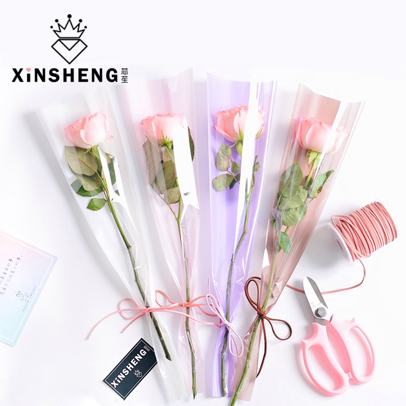 芯苼 单只玫瑰花包装袋opp雾面透明袋单枝花束鲜花包装纸材料塑料