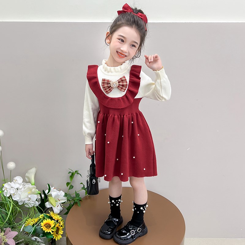 女童针织连衣裙秋冬款2024新款儿童洋气毛衣裙子女宝宝秋装毛线裙