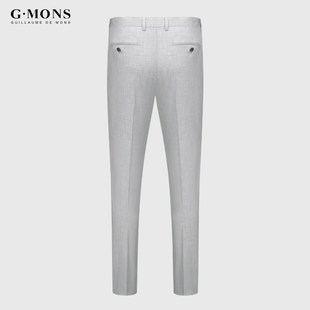 吉约蒙男士西裤浅灰色商务正装直筒修身垂感春秋时尚西服西装裤子