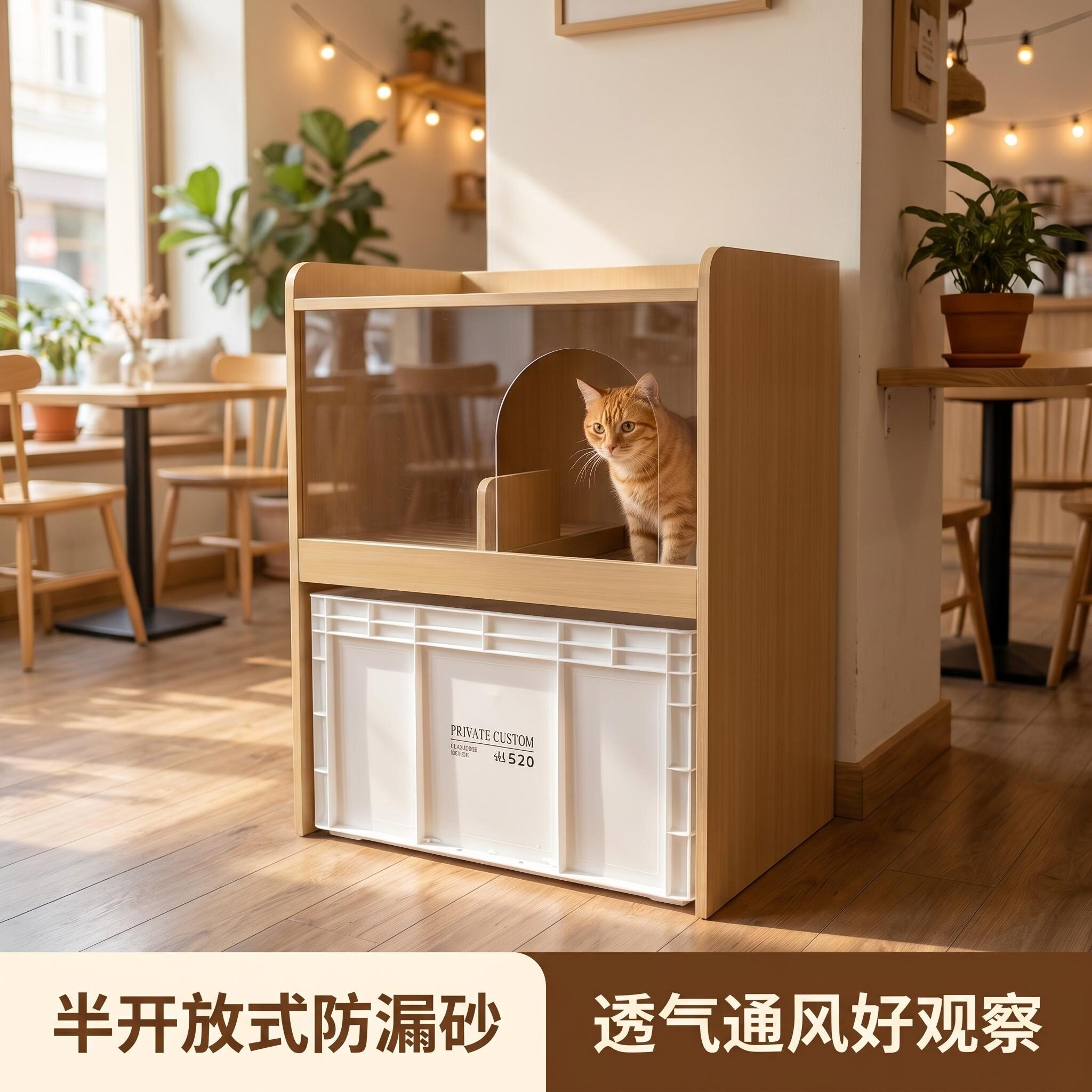 送货上门超大尺寸实木防漏砂猫砂柜双层开放式猫厕所工厂直销