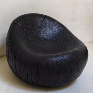 侘寂风碳化黑色原木根雕凳子木墩矮凳沙发凳民宿摆件休闲椅换鞋 凳