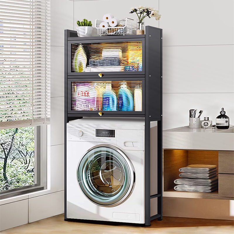 卫生间洗衣机架子上方置物架带门防尘厕所马桶阳台滚筒波轮收纳柜