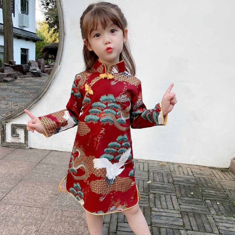儿童旗袍秋冬季女童拜年服宝宝中国风G连衣裙宝宝中式礼服童装汉