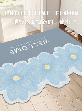 小清新入户门地垫蓝色玄关地毯进门口脚垫子家用耐脏pvc可擦免洗