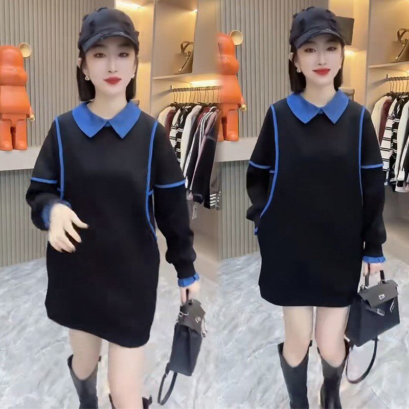 气质网红连衣裙女23秋冬洋气百搭宽松显瘦休闲韩版设计感卫衣裙春