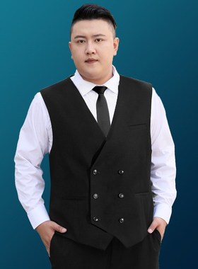 胖子胖人加肥加大码新郎结婚礼西装马甲伴郎主持双排扣西服马甲