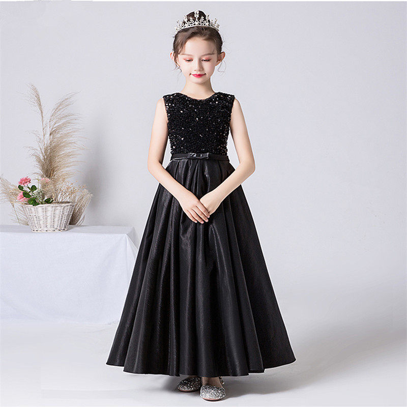 新款黑色钢琴小提琴演出主持人花童公主裙女童礼服乐团合唱春六一
