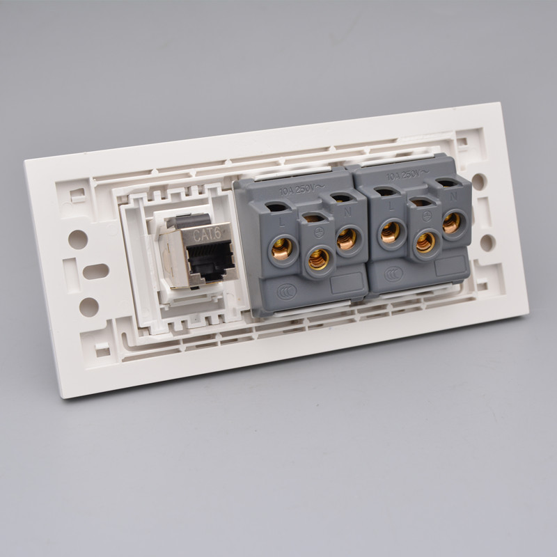 118型三位六类七类八类网络带10孔插座万兆电脑网线插口墙壁面板