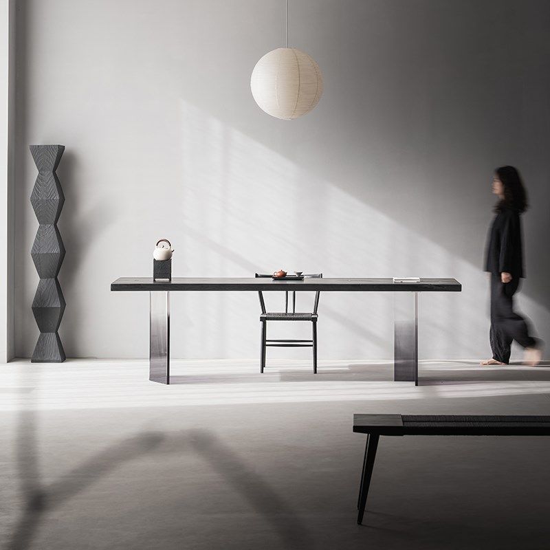 叁几 侘寂风白蜡木碳化黑色大板茶桌家用书桌实木亚克力渐变餐桌,住宅家具,家用茶台/茶桌,淘宝优惠券,粉丝福利购,淘宝优惠卷