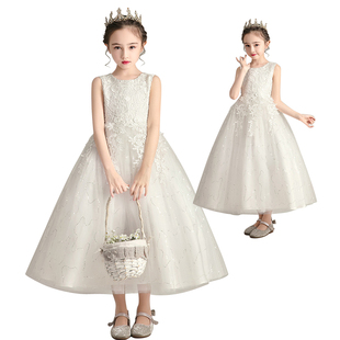 2020年新款 网纱蓬蓬长裙夏 女童礼服连衣裙白色蕾丝公主婚纱裙长款