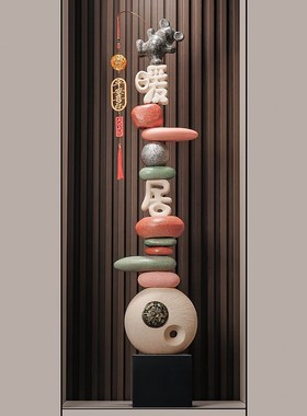 入户玄关迎客松陶瓷花瓶石来运转摆件家居装饰品客厅电视柜艺术品