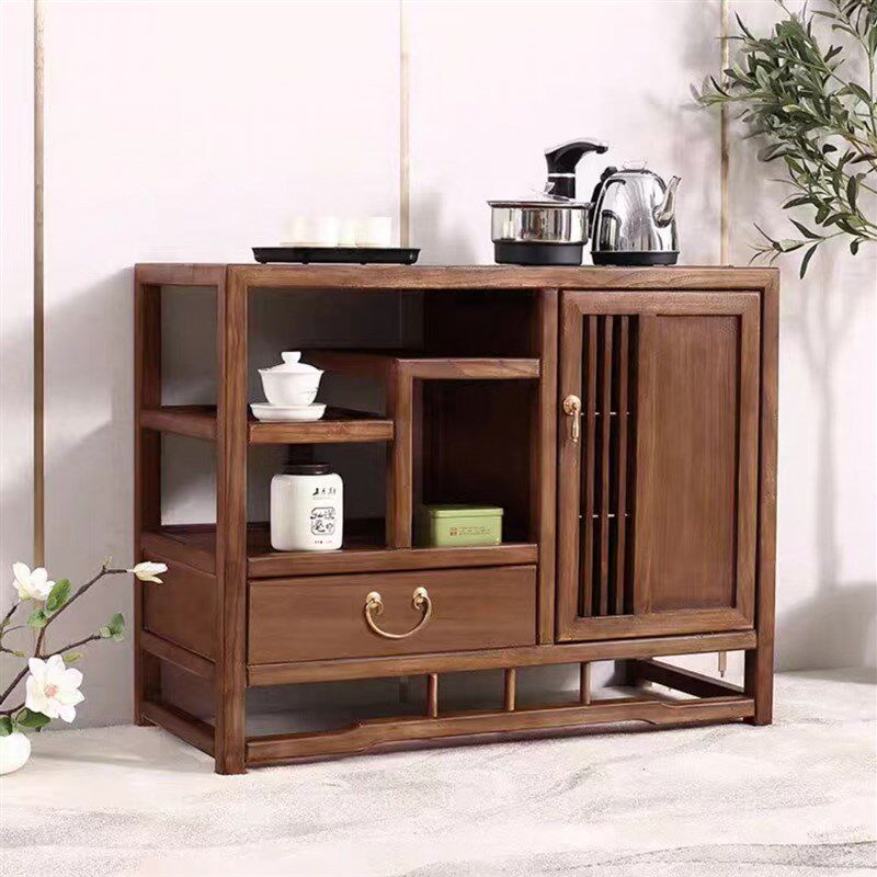 新中式茶水柜实木茶桌柜家用烧水柜客厅茶叶柜办公烧水壶一体边柜