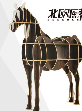 北欧原木马边几 动物造型落地茶几样板房沙发边几 服装店橱窗摆件